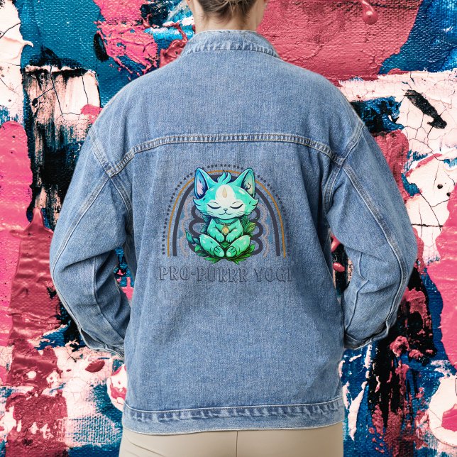 Pro-purrr Yogi Cat Lover Yoga Meditation Rainbow Denim Jacket (Creator Uploaded)