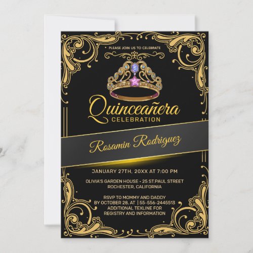 PRO Quinceanera _ Black Red Gold Invitation