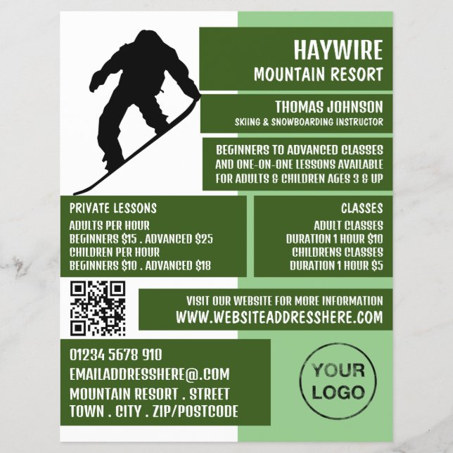 Pro Snowboarder, Ski/Snowboarding Lessons/Classes Flyer (Front)