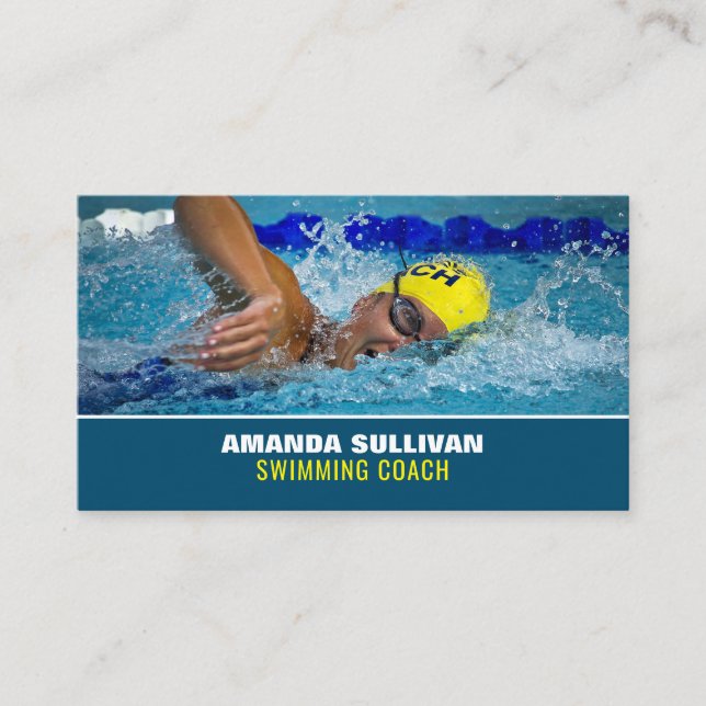 Pro Swimmer, Swimming Coach & Lifeguard Business Card (Front)