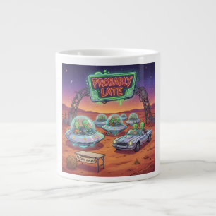 Probably Late – Funny Alien UFO Waiting Sci-Fi Car Giant Coffee Mug