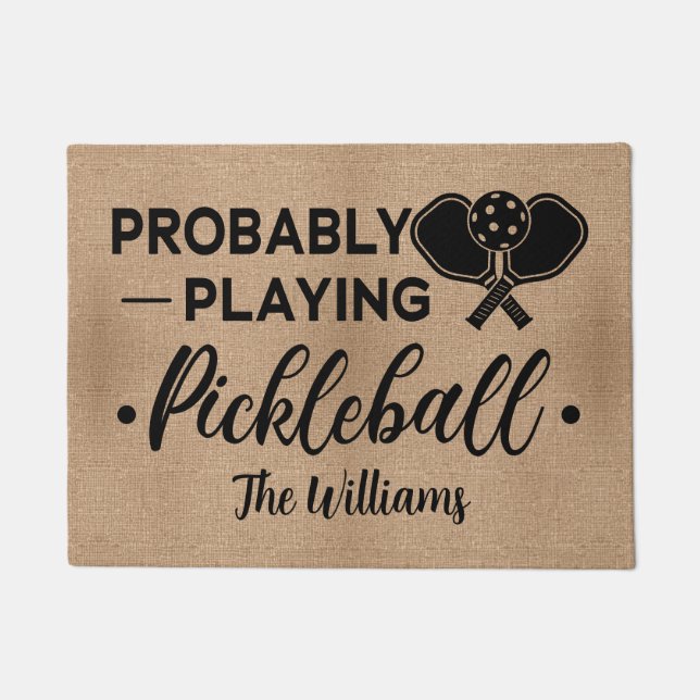 Probably Playing Pickleball | Custom Family Name Doormat (Front)