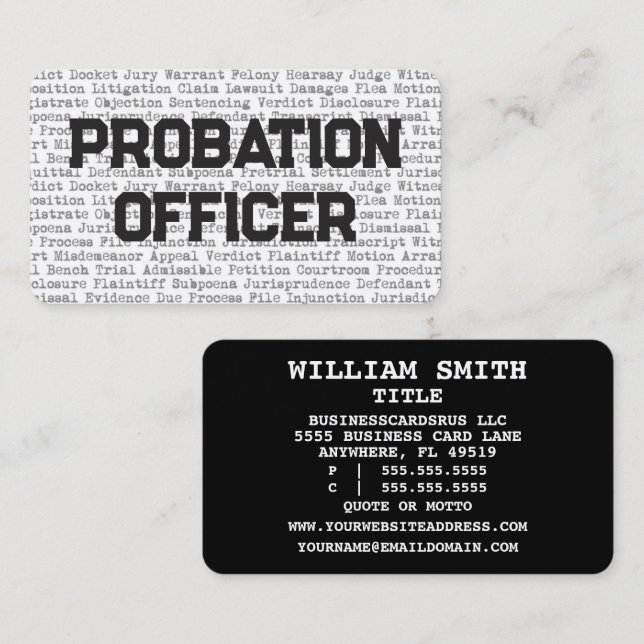 Probation Officer Legal Words Business Card (Front/Back)