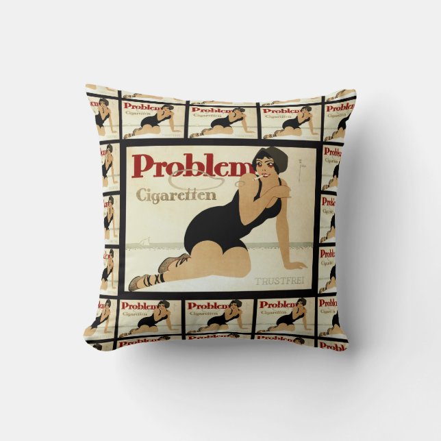 Problem Cigarette Ad Throw Pillow (Front)