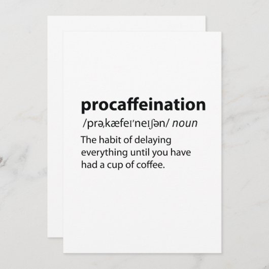 Procaffeination Funny Dictionary Definition (Front/Back)
