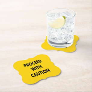 Proceed With Caution Road Sign  Paper Coaster