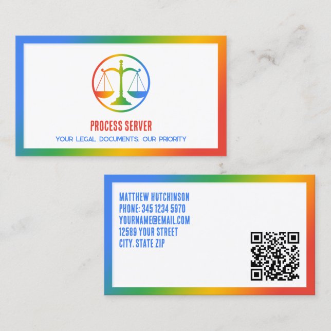 Process Server Colourful Custom QR Business Card (Front/Back)