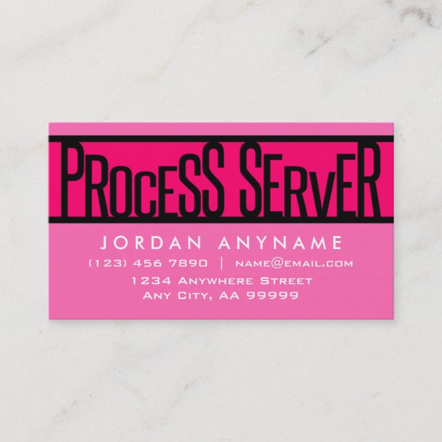 Process Server Hot Pink Business Card (Front)