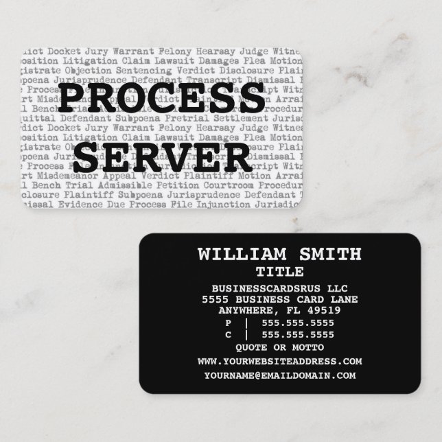 Process Server Legal Words Business Card (Front/Back)