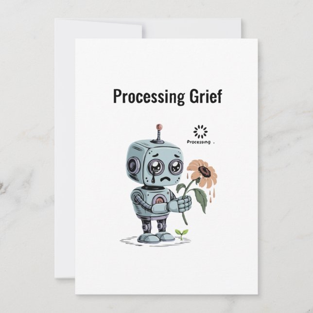  Processing Grief Cute Sad Robot - Emotional AI  Thank You Card (Front)