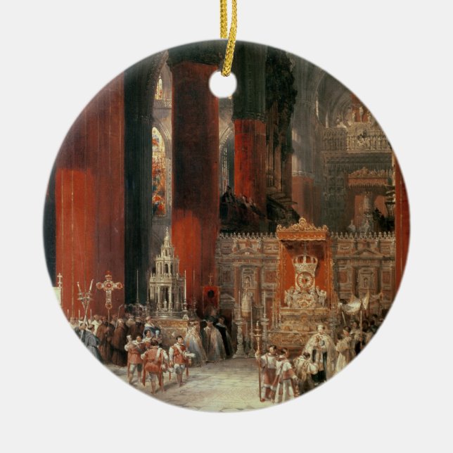 Procession in Seville Cathedral, 1833 (oil on canv Ceramic Ornament (Front)