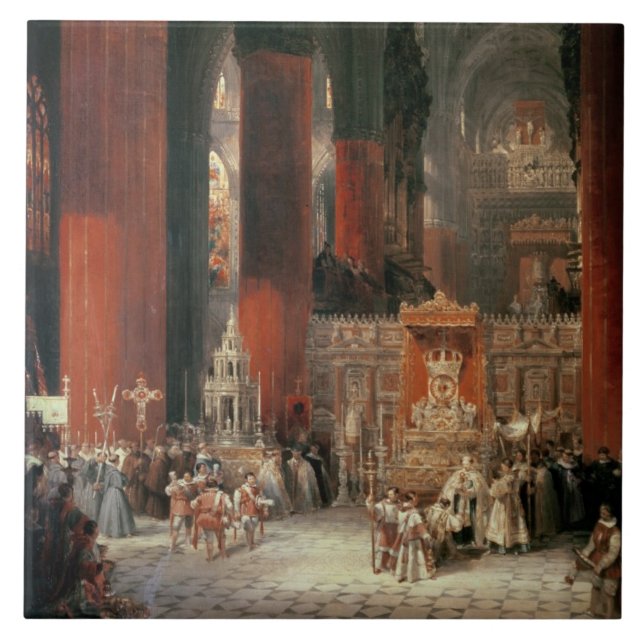 Procession in Seville Cathedral, 1833 (oil on canv Ceramic Tile (Front)