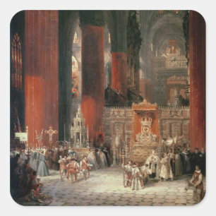 Procession in Seville Cathedral, 1833 (oil on canv Square Sticker