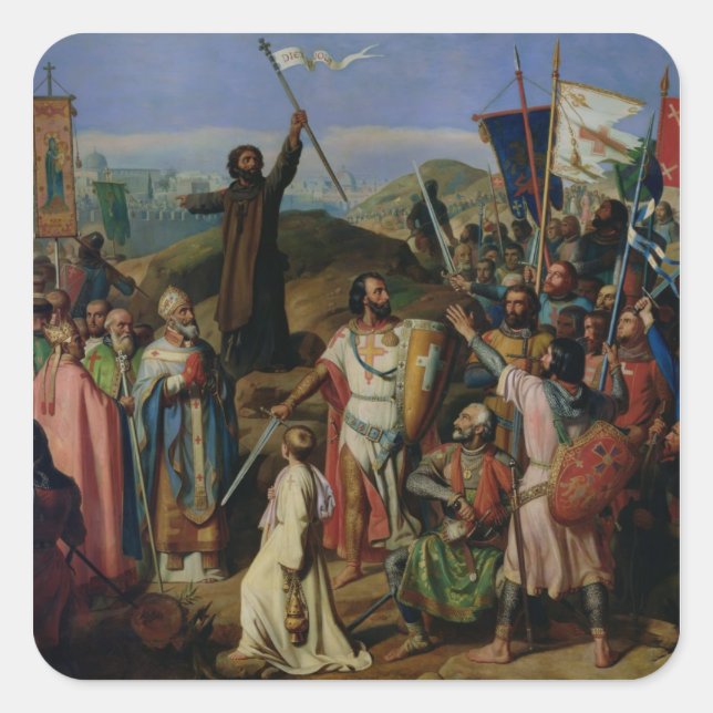 Procession of Crusaders around Jerusalem Square Sticker (Front)