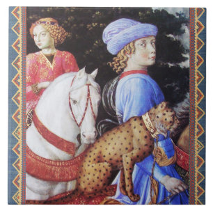 Procession of Magus Melchior,Horse Riders,Wild Cat Ceramic Tile