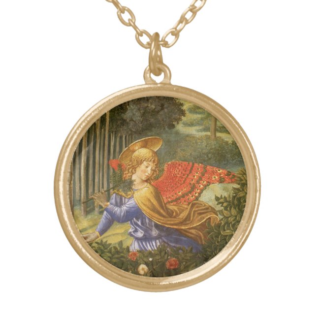 Procession of the Magi Angel by Benozzo Gozzoli Gold Plated Necklace (Front)