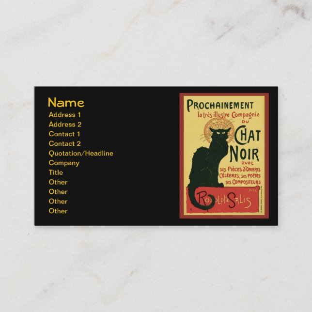 Prochainement Le Chat Noir, Theophile Steinlen Business Card (Front)