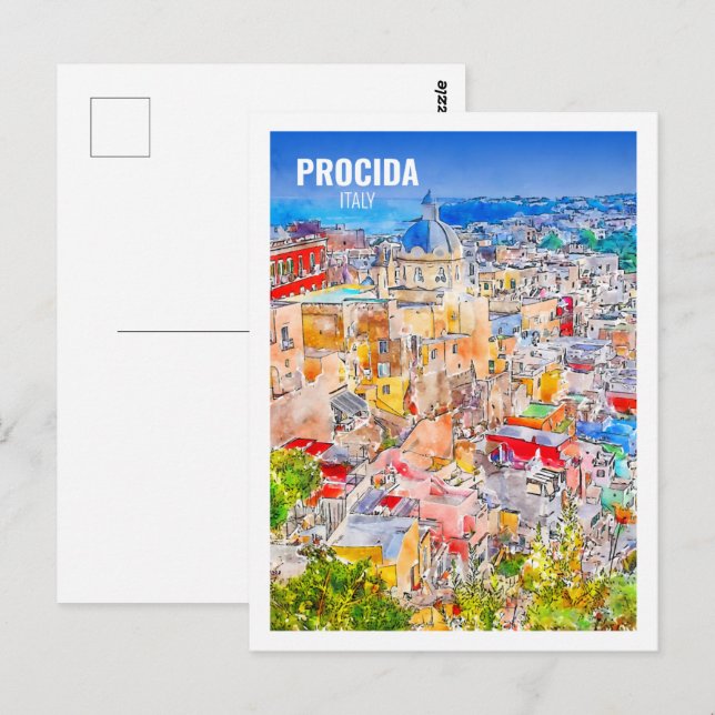 Procida Italy Famous Travel Watercolor Sketch Postcard (Front/Back)