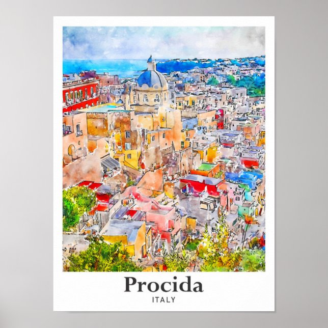 Procida Italy Travel Watercolor Sketch Hand Drawn Poster (Front)