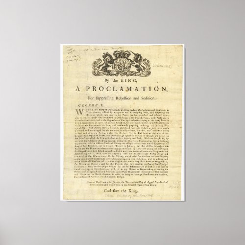 Proclamation by the King for Suppressing Rebellion Canvas Print