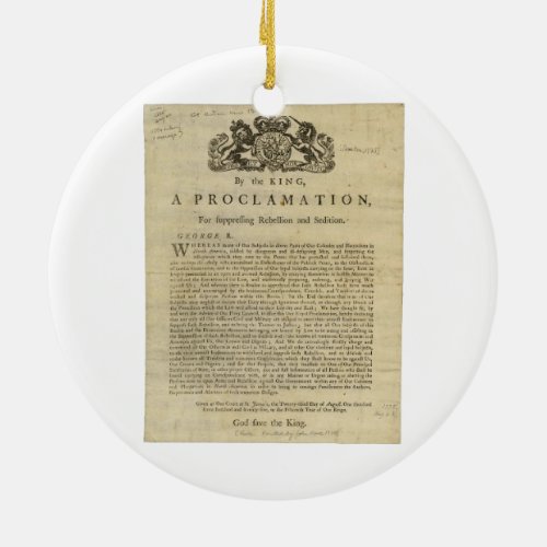 Proclamation by the King for Suppressing Rebellion Ceramic Ornament