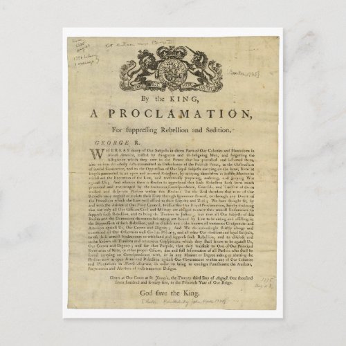 Proclamation by the King for Suppressing Rebellion Postcard