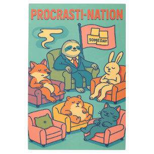 Procrasti-Nation – Cozy Cartoon Metal Print