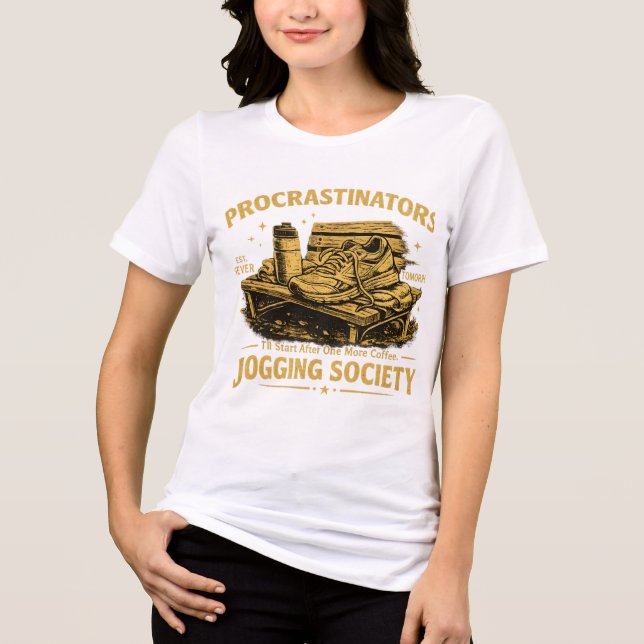 Procrastinators Jogging Society Funny Running Tee (Front)