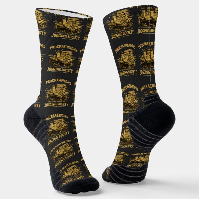 Procrastinators Jogging Society Funny Running Tee Socks (Angled)