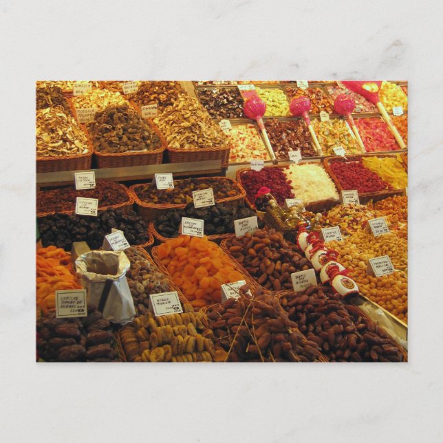 Produce stall, Boqueria market, Barcelona, Spain Postcard (Front)