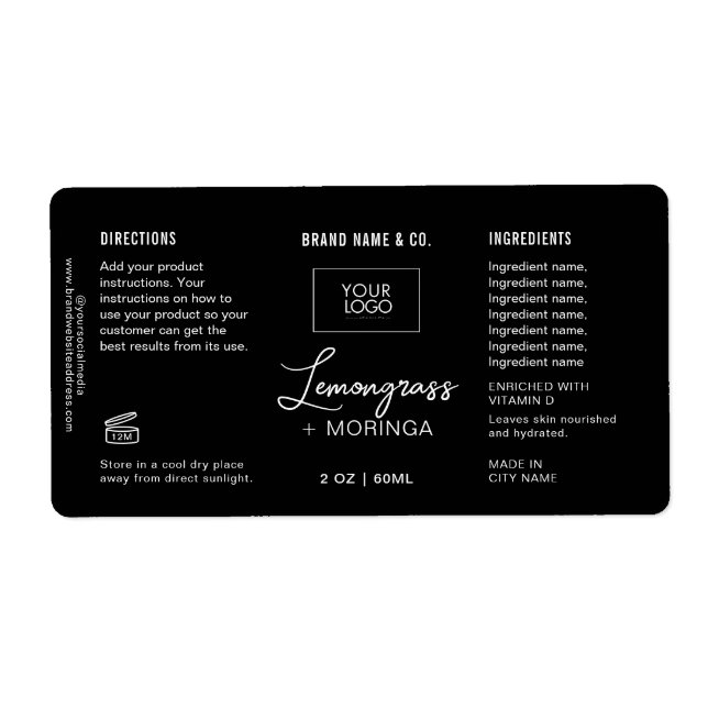  Product Customizable white & Black Label (Front)