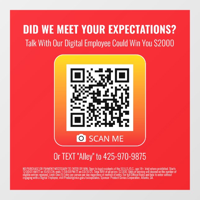 Product Genius Red 8x8 Window Cling - Sweepstakes (Sheet)