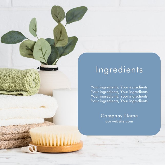 Product ingredient listing blue business label (Creator Uploaded)