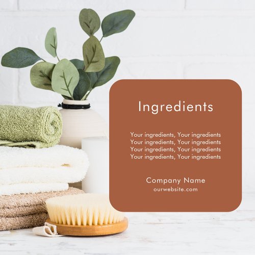 Product ingredient listing brown business label