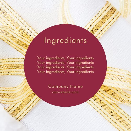 Product ingredient listing burgundy business classic round sticker