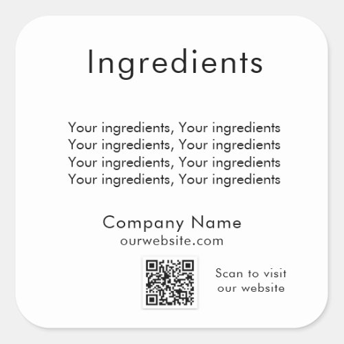 Product ingredient listing business qr code square sticker