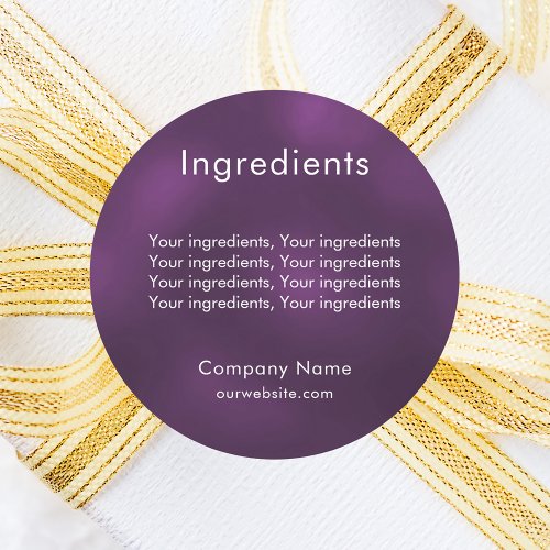 Product ingredient listing purple business label