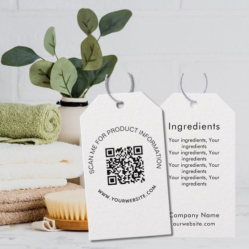 Product ingredient listing QR code business Gift Tags