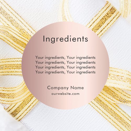 Product ingredient listing rose gold business classic round sticker