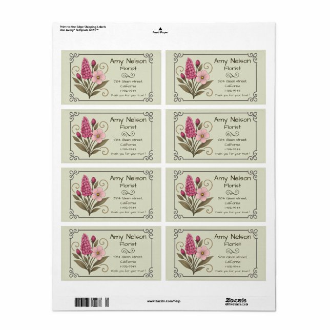 Product label, Flower Shop, Floral Services. Label (Full Sheet)