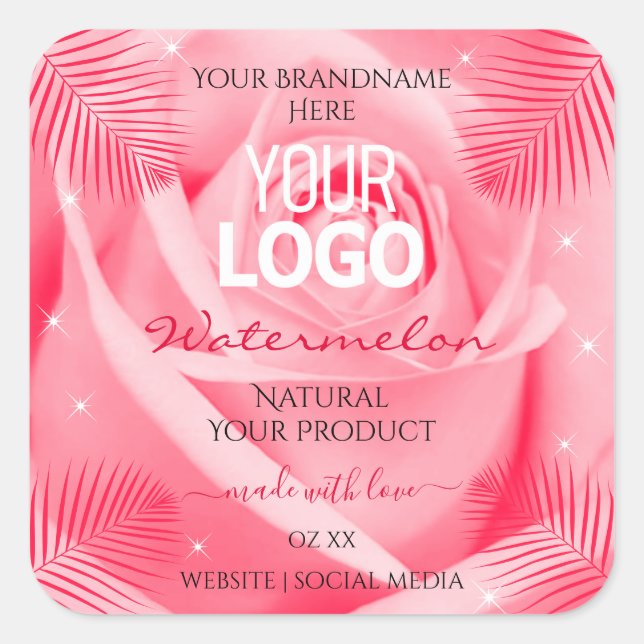 Product Label Pink Rose Red Palm Leaves Add Logo (Front)