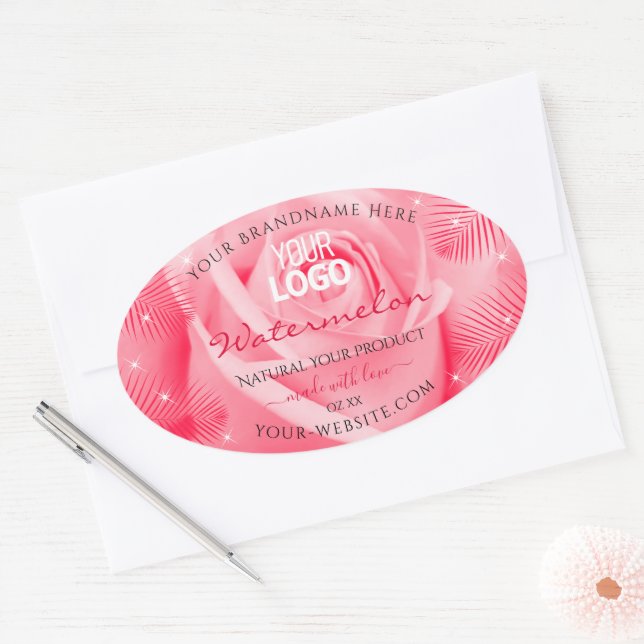 Product Label Pink Rose Red Palm Leaves Add Logo (Envelope)