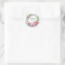 Product Label Sticker round Peonies Wreath