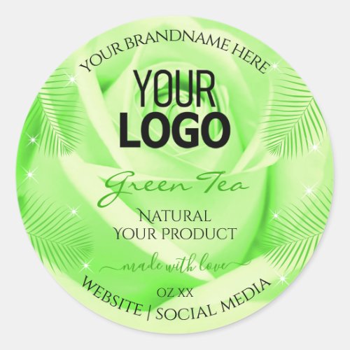 Product Labels Light Green Rose Palm Leaves Logo