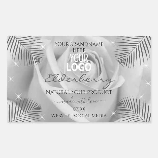 Product Labels Silver Gray Rose Palm Leaves Logo (Front)