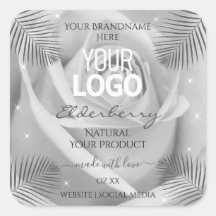 Product Labels Silver Gray Rose Palm Leaves Logo