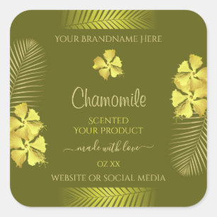 Product Labels Yellow Hawaiian Flowers on Mustard