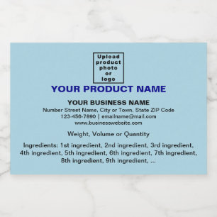 Product Minimal Information, Light Blue Rectangle Food Label