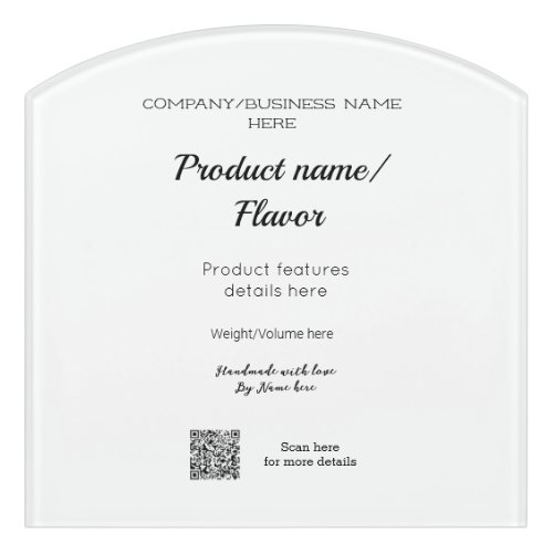 Product name label with its details company name t door sign