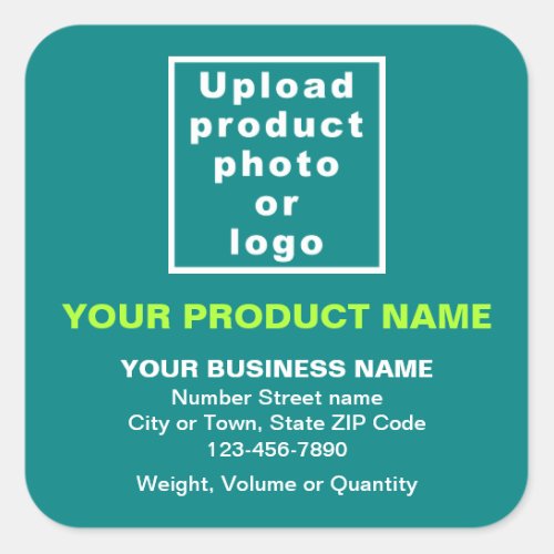 Product Name Photo and Minimal Texts Teal Green Square Sticker